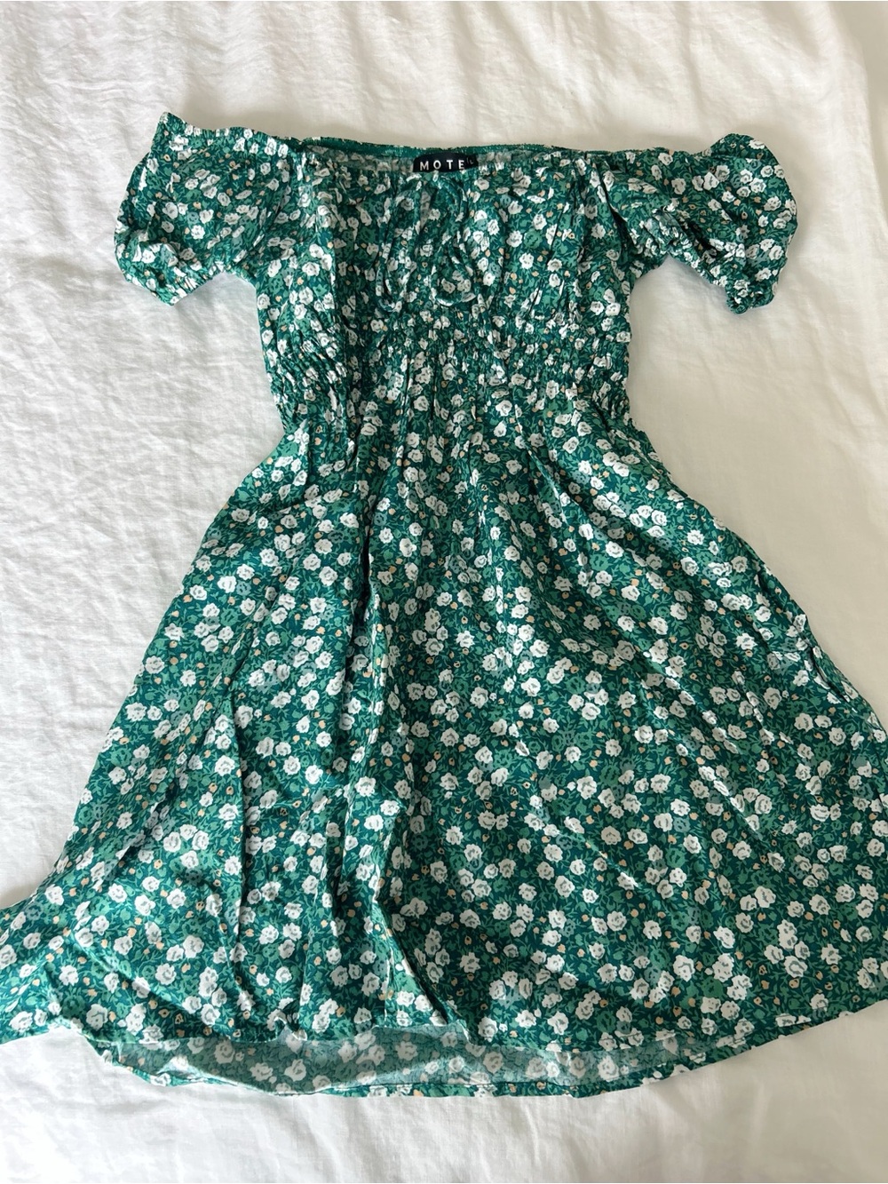 MOTEL ROCKS galova green floral off the shoulder dress